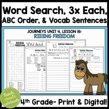 Preview of Journeys l Riding Freedom l Word Search, Vocabulary, & ABC Order