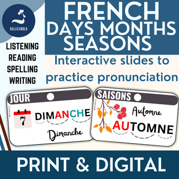 Preview of Jours Mois Saisons avec audio PRINT & DIGITAL Flashcards Word wall
