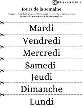 Preview of Jours de la semaine (Days of the week cutting worksheet)