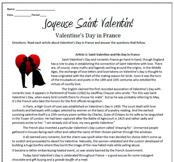 Preview of Joyeuse Saint Valentin! Valentine’s Day in France Reading & Substitute Plan