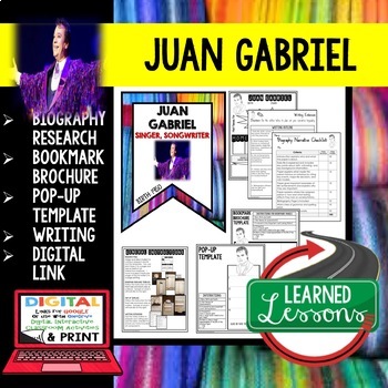 Preview of Juan Gabriel Biography Research, Bookmark Brochure, Pop-Up, Writing