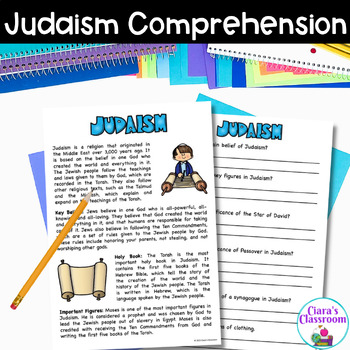 Preview of Judaism Reading Comprehension Passage with Questions and Answer Key