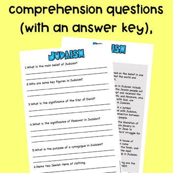 Judaism Reading Comprehension Passage with Questions and Answer Key