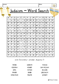 Judaism Printable Word Search Puzzle Religion by 2 Smart Cookies