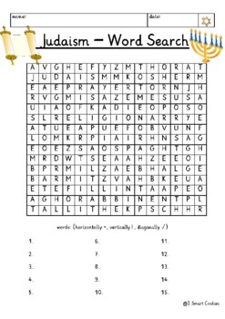 Judaism Printable Word Search Puzzle Religion by 2 Smart Cookies