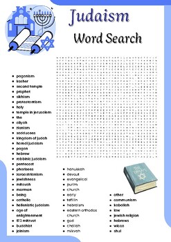 Judaism word search Puzzle worksheet activities for kids, | TPT