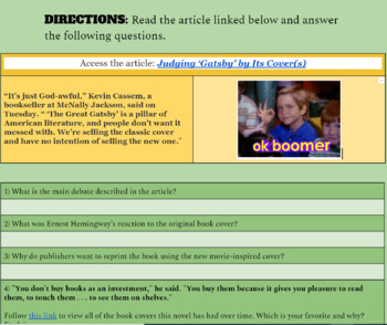 An Introduction to The Great Gatsby Hyperlink Activity by