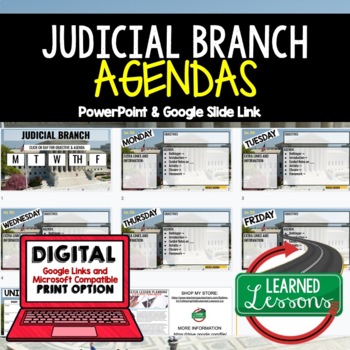 Preview of Judicial Branch Agenda PowerPoint & Google Slides, Civics Agenda