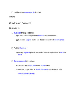 Preview of Judicial Branch Guided Notes Key