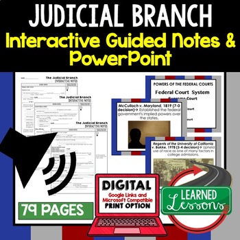 Preview of Judicial Branch Guided Notes PowerPoint Google Print, Video Flipped Classroom