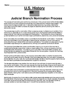 Preview of Judicial Branch Nomination and Confirmation Process Article & Questions (PDF)