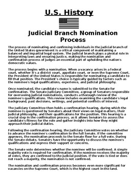Preview of Judicial Branch Nomination and Confirmation Process Article & Questions (WORD)