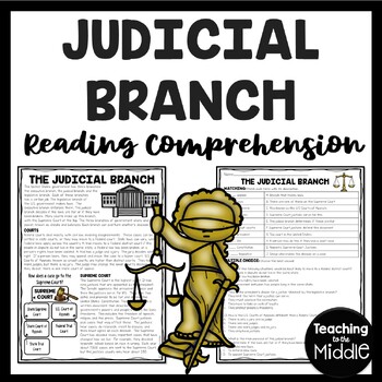 Preview of U.S. Government Judicial Branch Reading Comprehension Worksheet Branches
