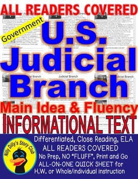 Preview of Judicial Branch Supreme Court CLOSE READ 5 LEVEL PASSAGES Main Idea Fluency TDQs