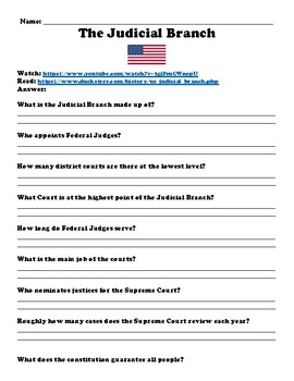 Preview of Judicial Branch "Watch, Read & Answer" Online Assignment (PDF)