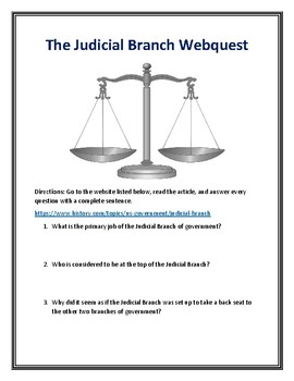 Judicial Branch Webquest (With Answer Key ) by Celeste #39 s Falutin Free