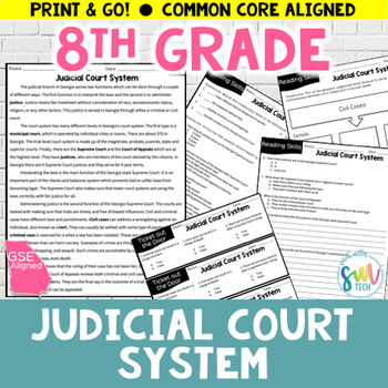 Preview of Judicial Court System Georgia - Social Studies Reading SS8CG4b SS8CG4c GSE