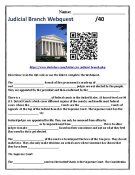 Preview of Judicial Branch WebQuest