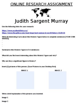 Preview of Judith Sargent Murray "Mini Research" Online Assignment