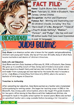 Preview of Judy Blume Author Study. Read Across America Differentiated Reading