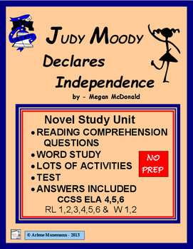 Preview of JUDY MOODY DECLARES INDEPENDENCE,  Complete Novel Unit