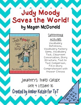 Preview of Judy Moody Mini Pack Activities 3rd Grade Journeys Unit 4, Lesson 16