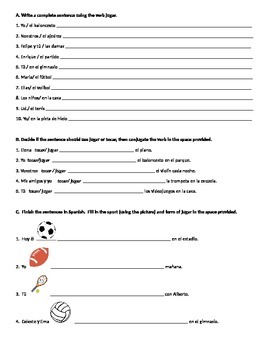 Preview of Jugar Worksheet