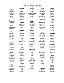 Preview of Juicy Adjectives to Promote Strong Writing!