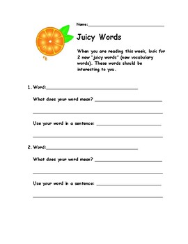 Juicy Words - Vocabulary Development by First Grade Focused Finds