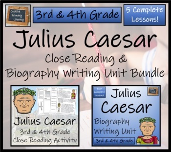 Preview of Julius Caesar Close Reading & Biography Bundle | 3rd Grade & 4th Grade
