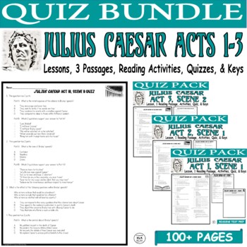 Preview of Julius Caesar Act 1 Act 2 Act 3 Quiz Reading Comprehension Test Prep Questions