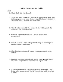 Preview of Julius Caesar Act 3-5 Reading Guide (answer key)