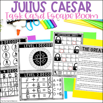 Preview of Julius Caesar Activity Reading Comprehension Task Card Escape Room