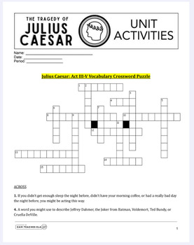 Preview of Julius Caesar: Acts III-V Vocab Crossword Puzzle + Vocab Notes + Google Slides