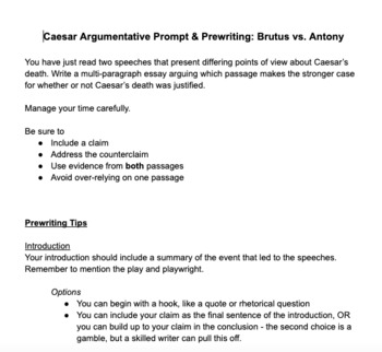 Preview of Julius Caesar: Argumentative Essay Prewriting Tools and Revision Checklist