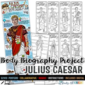 Preview of Julius Caesar Body Biography Project Bundle, Characterization, Shakespeare