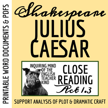 Preview of Julius Caesar Act 1 Scene 3 Close Reading Analysis Worksheet and Answer Key