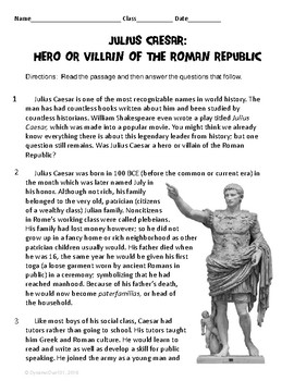 Preview of Julius Caesar: Hero or Villain? ELA Informational Text Test Prep Passage