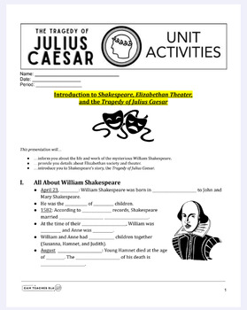 Preview of Julius Caesar Lesson: Intro to Shakespeare & play Google Slides + Guided Notes