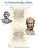 Julius Caesar Obituary & Shakespeare Analysis Worksheet
