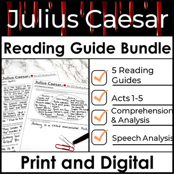 Preview of Julius Caesar Reading Guide Questions & Activities for Act 1, Act 2, Act 3, ETC