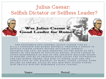 Preview of Julius Caesar - Selfish Dictator or Selfless Leader? Stations Activity