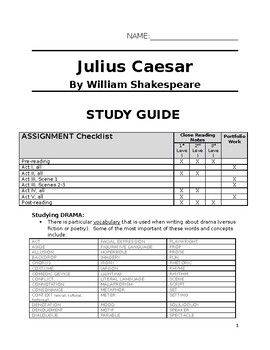 Preview of Julius Caesar Study Guide for the new IB English A: Literature Curriculum
