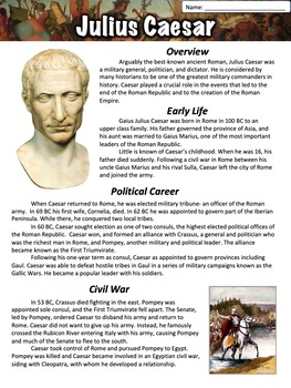 Julius Caesar Worksheet by Middle School History and Geography TpT