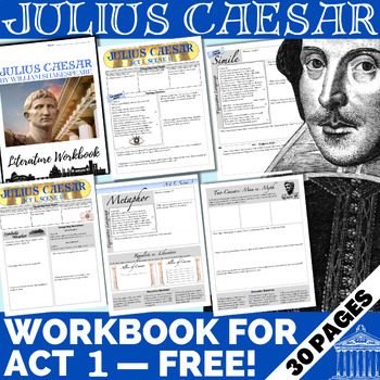 Preview of Julius Caesar by Shakespeare | EDITABLE Worksheets & Lessons for Act 1 | FREE