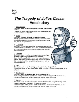 Preview of Julius Ceasar Vocabulary worksheet and quiz