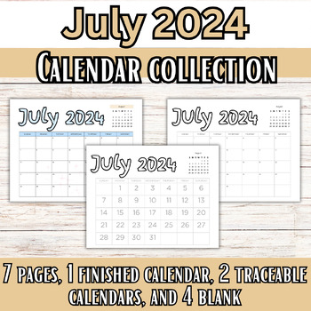 Preview of July 2024 Calendar Collection: Summer Planning for Homeschoolers for Kids