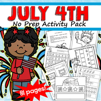 Preview of July 4th Printables NO PREP Preschool PreK Kindergarten 81 pages BW
