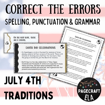 Preview of July 4th Proofreading Passages | Correct Spelling Punctuation Grammar Errors