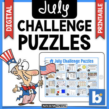 Preview of July Brain Teasers & Challenge Puzzles | Boom Cards | Digital & Print